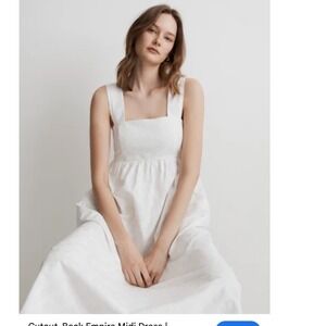 Madewell Cutout back Empire Midi Dress White Cotton Eyelet Square Neck Pockets